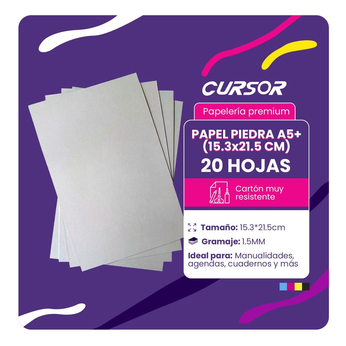 CURSOR - 20 Carton Piedra 1.5 Mm Gr Tamaño A5+ (15.3 X 21.5 Cm)