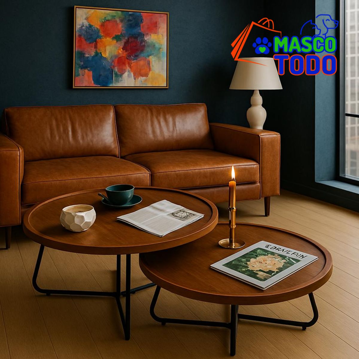 MASCO TODO - Juego Mesas Centro Redonda Living Madera Moderna 80cm y 60cm