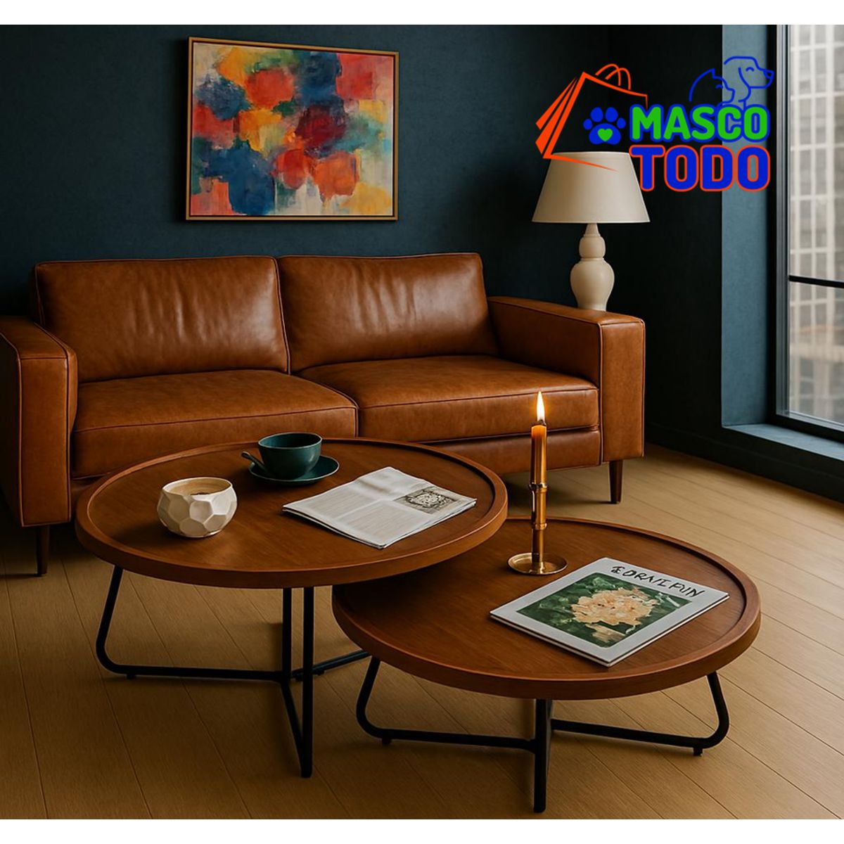 MASCO TODO - Juego Mesas Centro Redonda Living Madera Moderna 80cm y 60cm