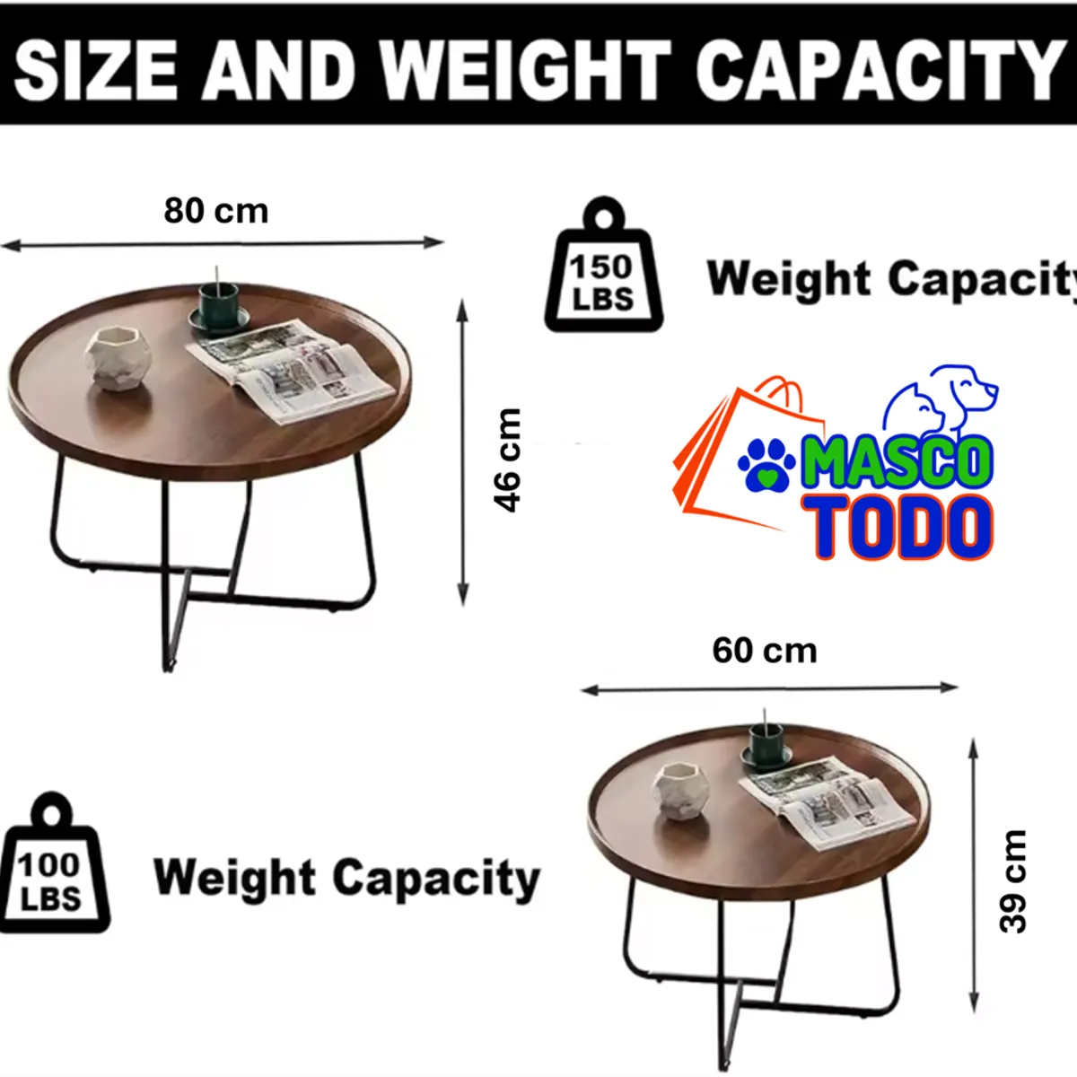 MASCO TODO - Juego Mesas Centro Redonda Living Madera Moderna 80cm y 60cm