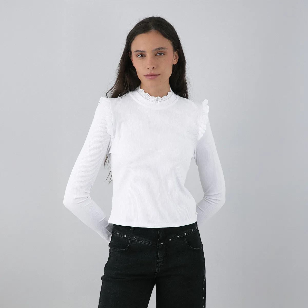 RAINDOOR - Polera Manga Larga Vuelos Broderie Mujer Raindoor