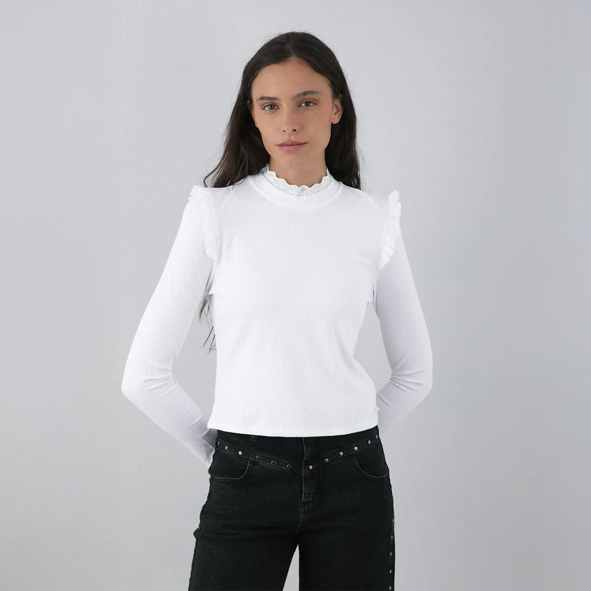 RAINDOOR - Polera Manga Larga Vuelos Broderie Mujer Raindoor