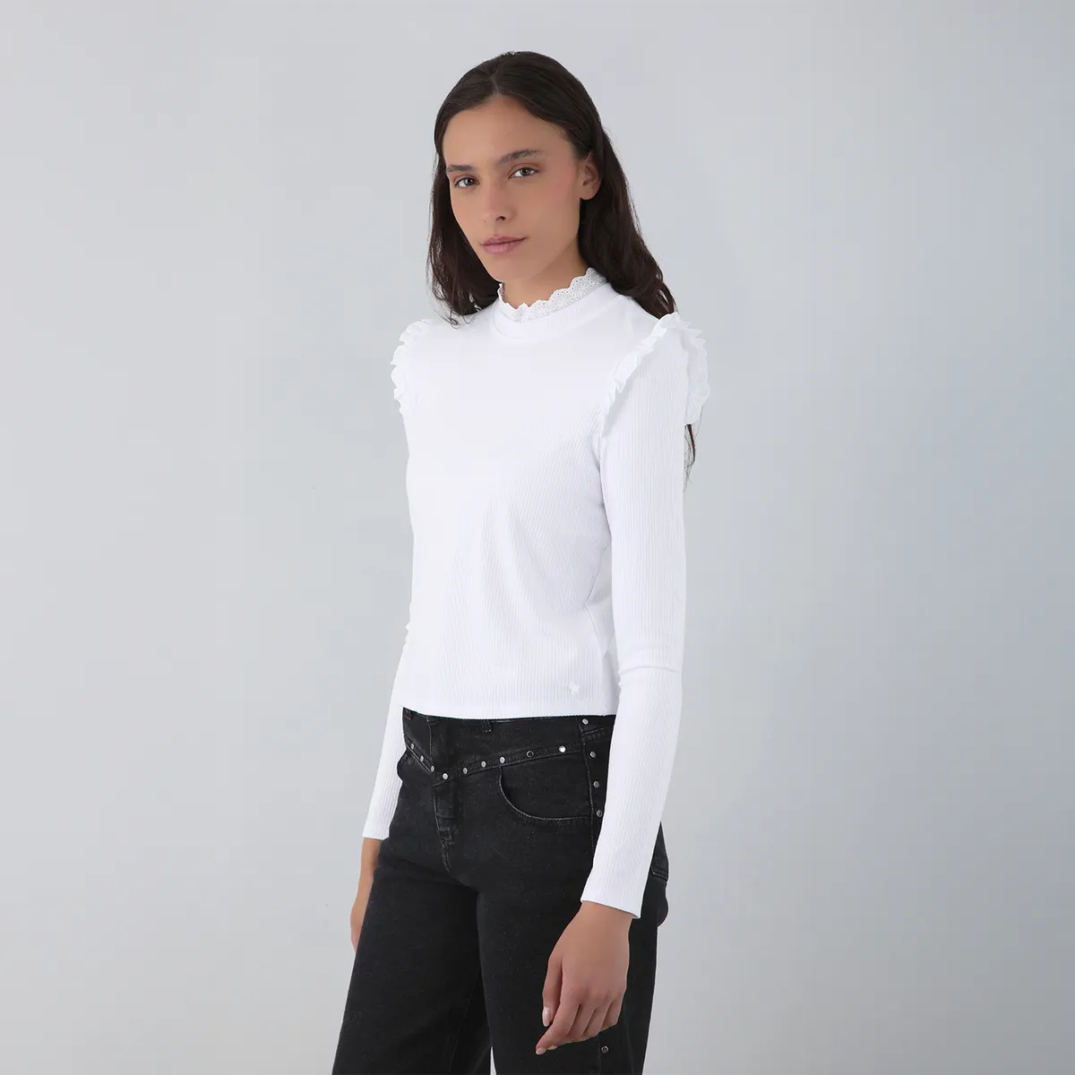 RAINDOOR - Polera Manga Larga Vuelos Broderie Mujer Raindoor