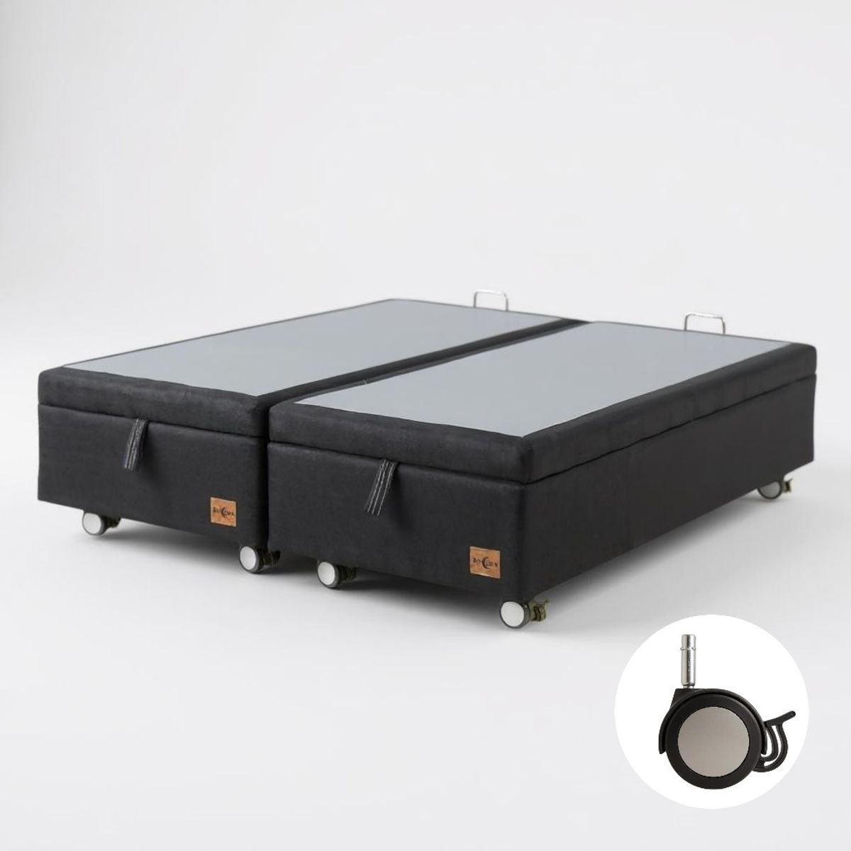 BLOCCARE - Base Cama Baul 2 Plazas Dividida (Negro)  L200 / con Ruedas Logo / Con refuerzo