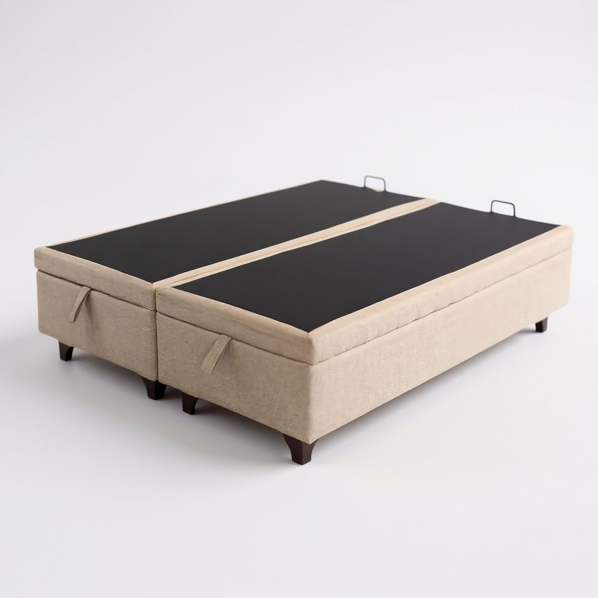BLOCCARE - Base Cama Baul 2 Plazas Dividida (Beige)  L200 / con Patas de madera 4.5 cm / Con refuerzo