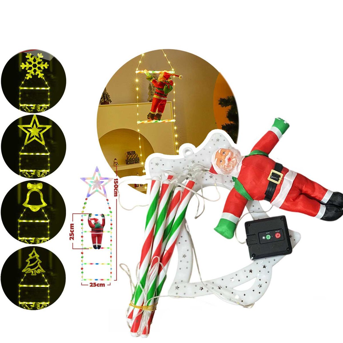 GENERICO - Pascuero En Escalera 150cm Led Solares Navidad Surtido Amrillo