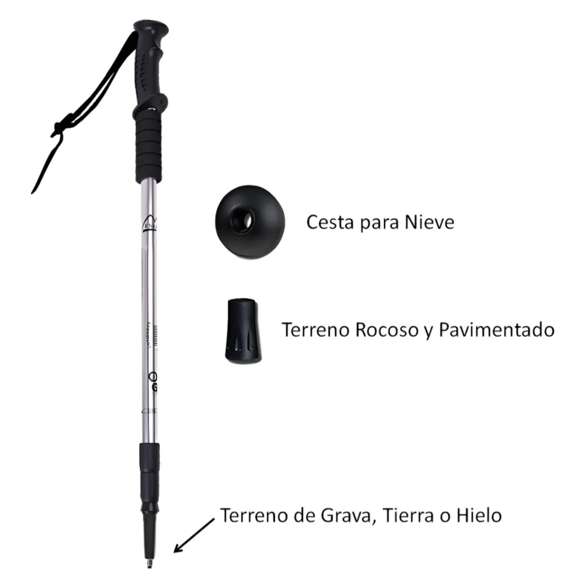GENERICO - Bastón Senderismo 2 Tramos Adaptativo Anti-shock Aluminio Negro