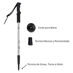 GENERICO - Bastón Senderismo 2 Tramos Adaptativo Anti-shock Aluminio Negro