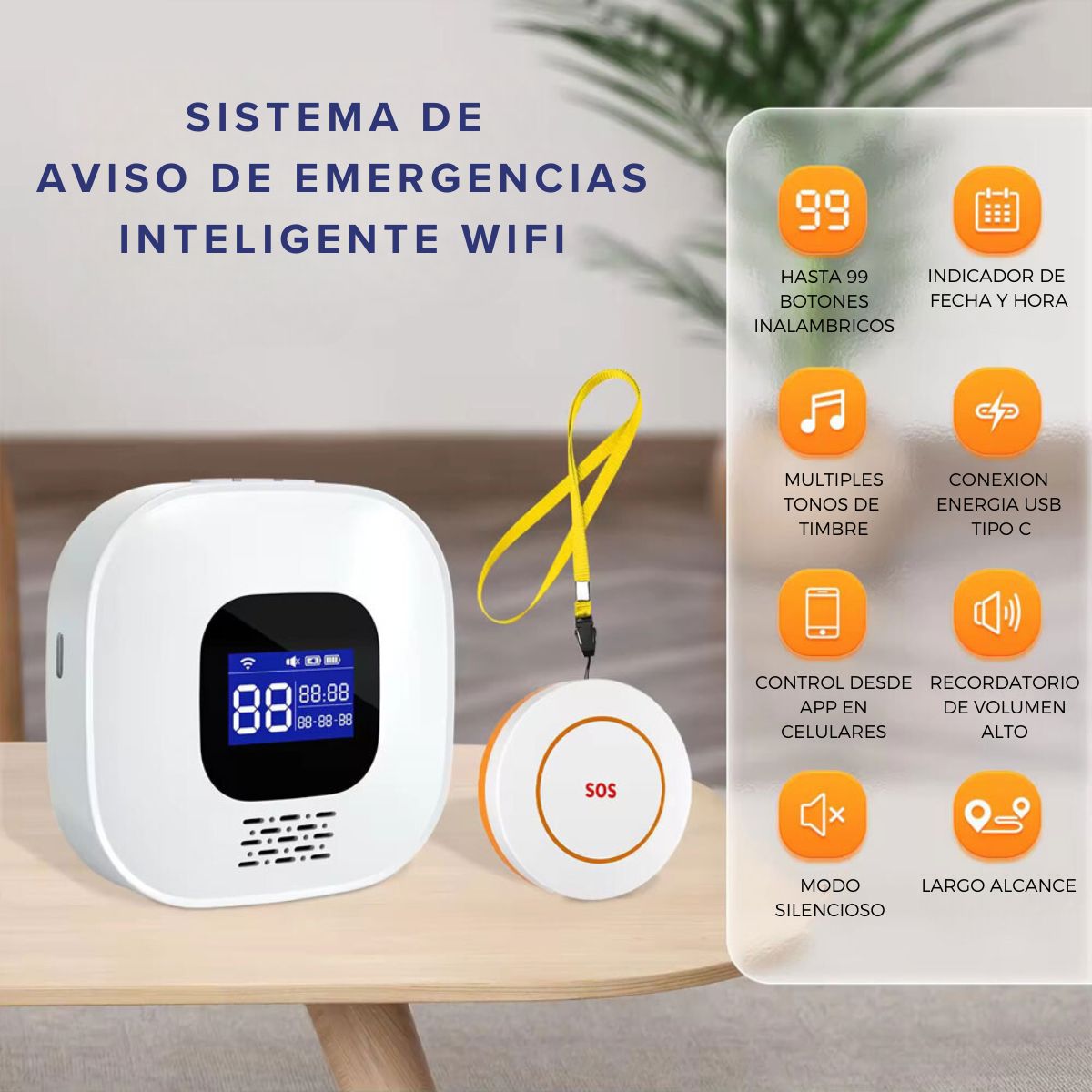D MOTICA - Kit Alarma Inalámbrica Wifi Adulto Mayor-Enfermos + 2 Botones