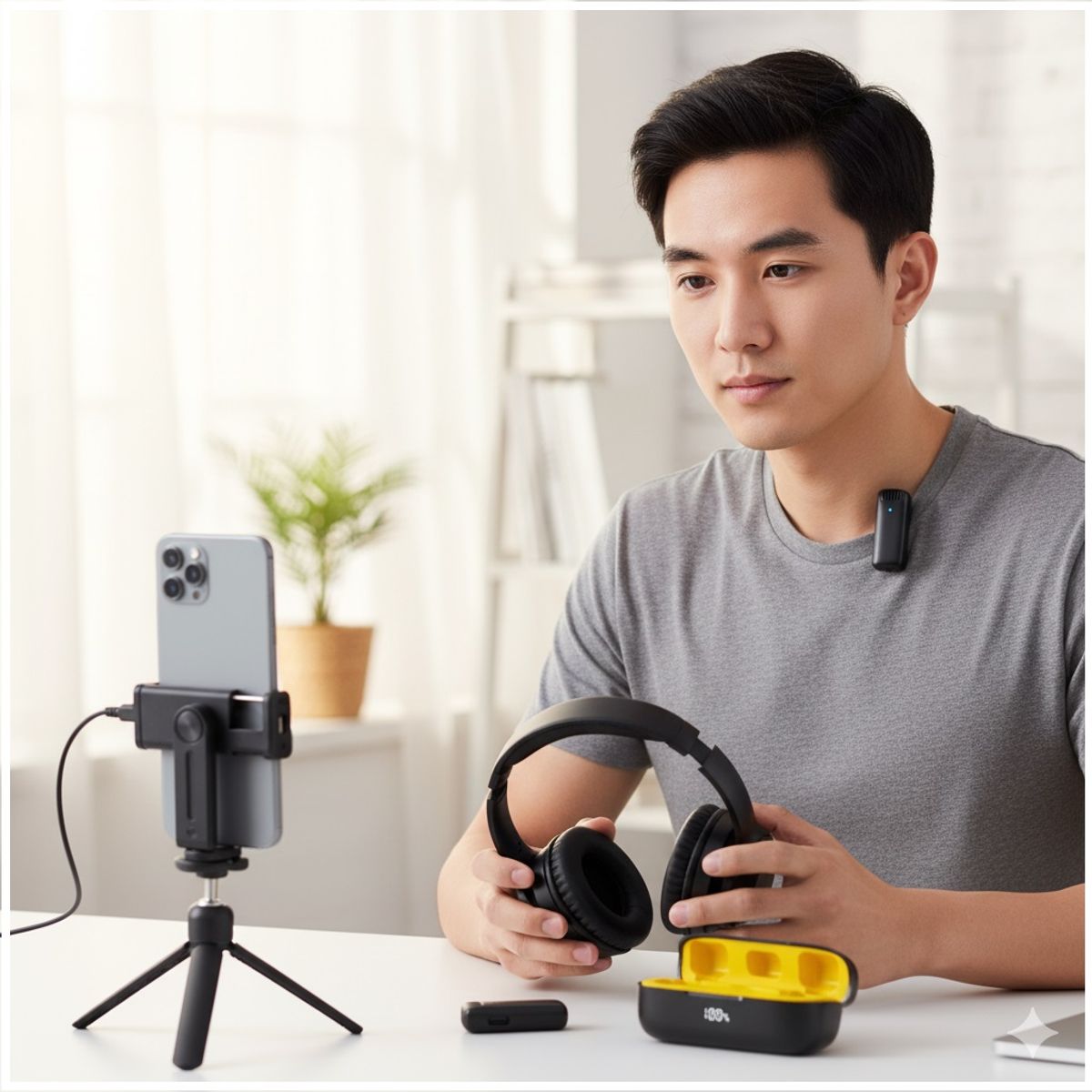 STARTECHOFFICE - Micrófono Inalámbrico Profesional Dual J13 Pro con Estuche de Carga y Conectores Lightning  Tipo-C