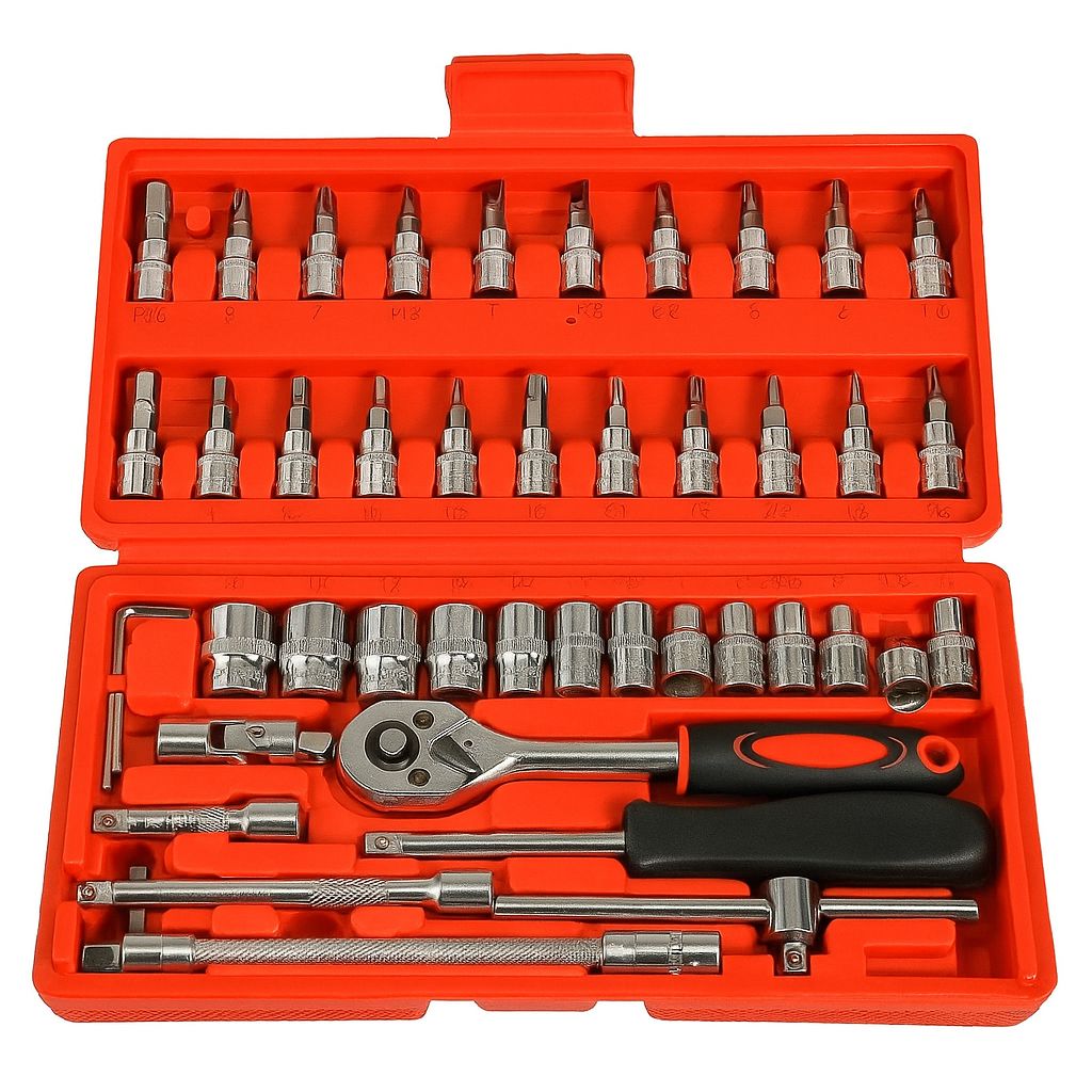 Set Caja Juego Herramienta Dados 46 Piezas Acero Carbono 1/4