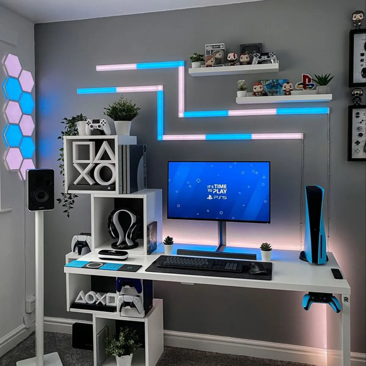 APOLO - Escritorio Gamer con Repisas Escalonadas 160x45x160 cm  Melamina Blanca