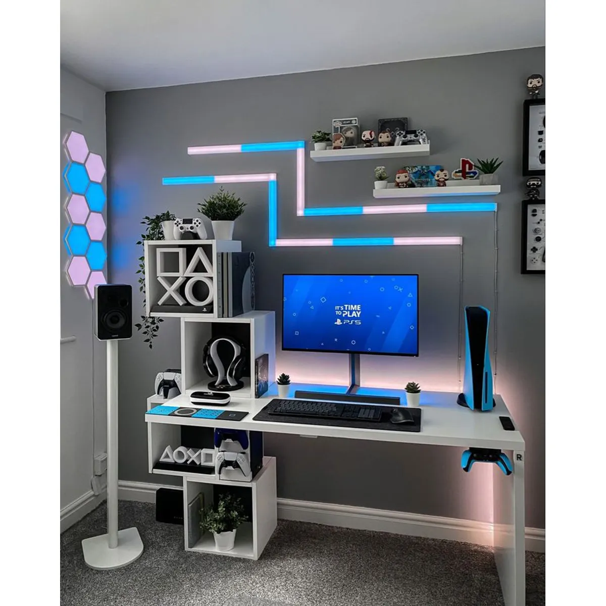 APOLO - Escritorio Gamer con Repisas Escalonadas 160x45x160 cm  Melamina Blanca