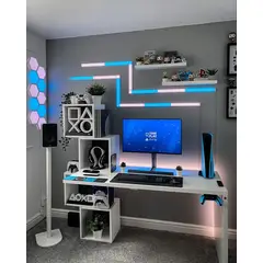 APOLO - Escritorio Gamer con Repisas Escalonadas 160x45x160 cm Melamina Blanca