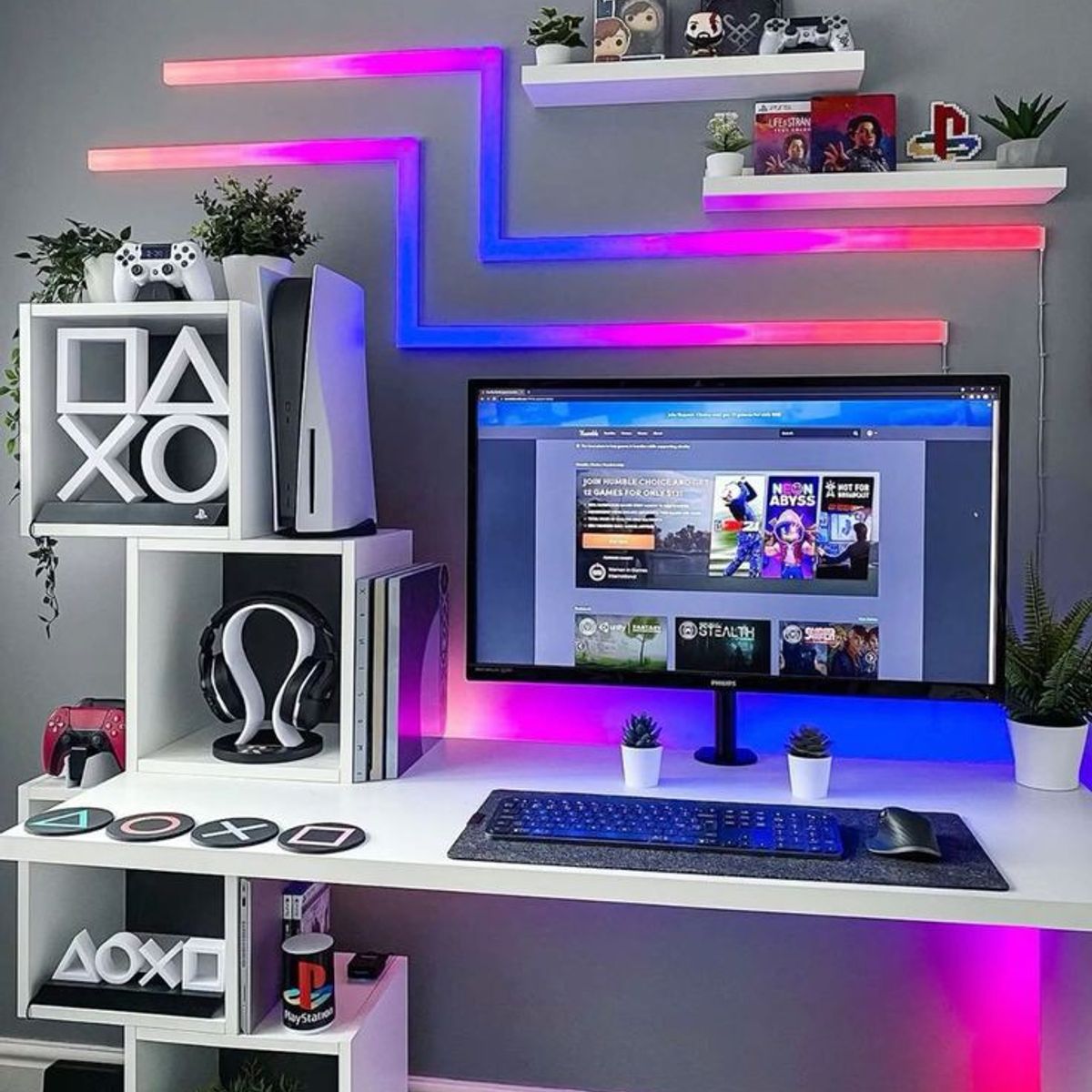 APOLO - Escritorio Gamer con Repisas Escalonadas 160x45x160 cm  Melamina Blanca