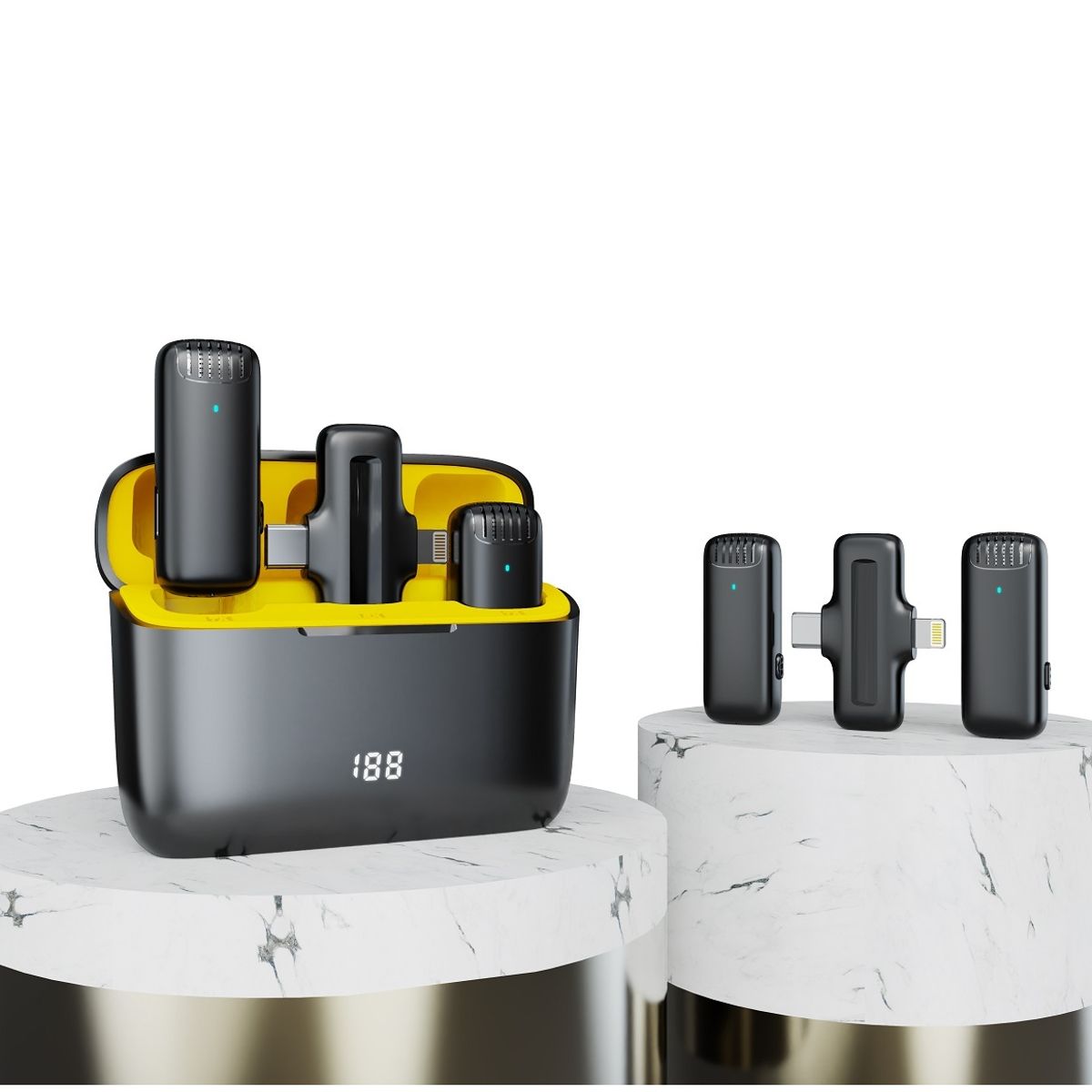 GENERICO - Micrófono Inalámbrico 2 en 1 con Estuche Digital Cancelación de Ruido y Conectores Lightning / USB-C