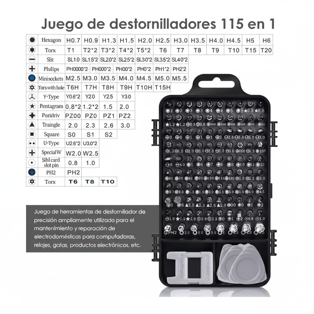 GENERICO - Juego Destornilladores Precisión 115 En 1 para Teléfonos y Notebook