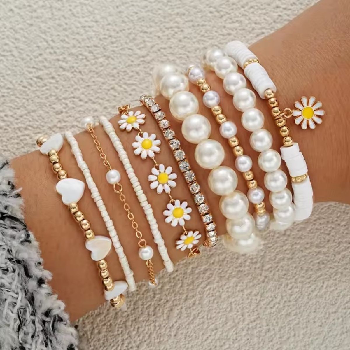 GENERICO - SET Pulseras BLANCAS Y GIRASOL