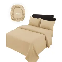 GENERICO - JUEGO DE SABANAS DE 500 HILOS 2 PLAZAS COLOR BEIGE