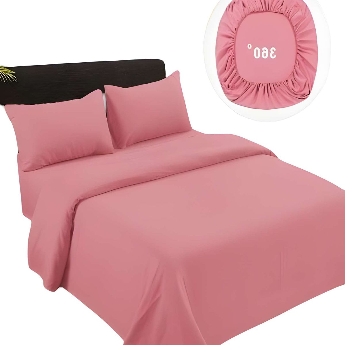 GENERICO - JUEGO DE SABANAS DE 500 HILOS 2 PLAZAS COLOR ROSA