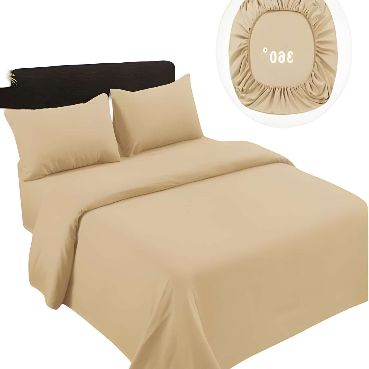 GENERICO - JUEGO DE SABANAS DE 500 HILOS SUPER-KING COLOR BEIGE