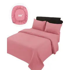 GENERICO - JUEGO DE SABANAS DE 500 HILOS SUPER-KING COLOR ROSA