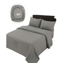 GENERICO - SET DE SABANAS DE 500 HILOS 2 PLAZAS COLOR GRIS