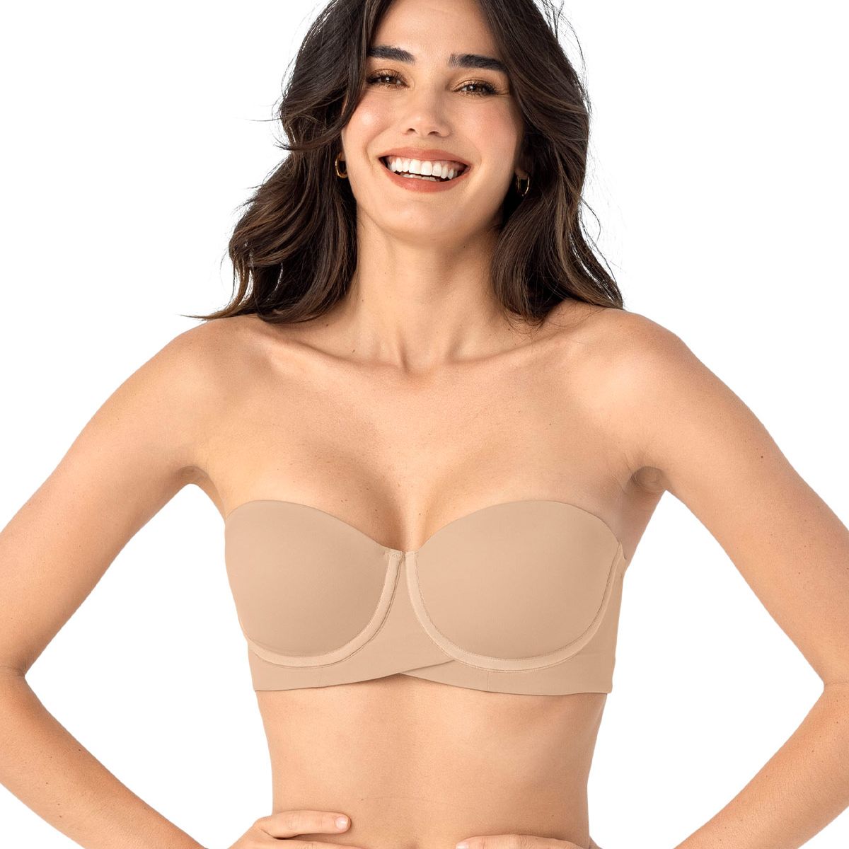 LEONISA - Leonisa Sostén strapless ideal para busto mediano y grande 091151 Cafe Medio
