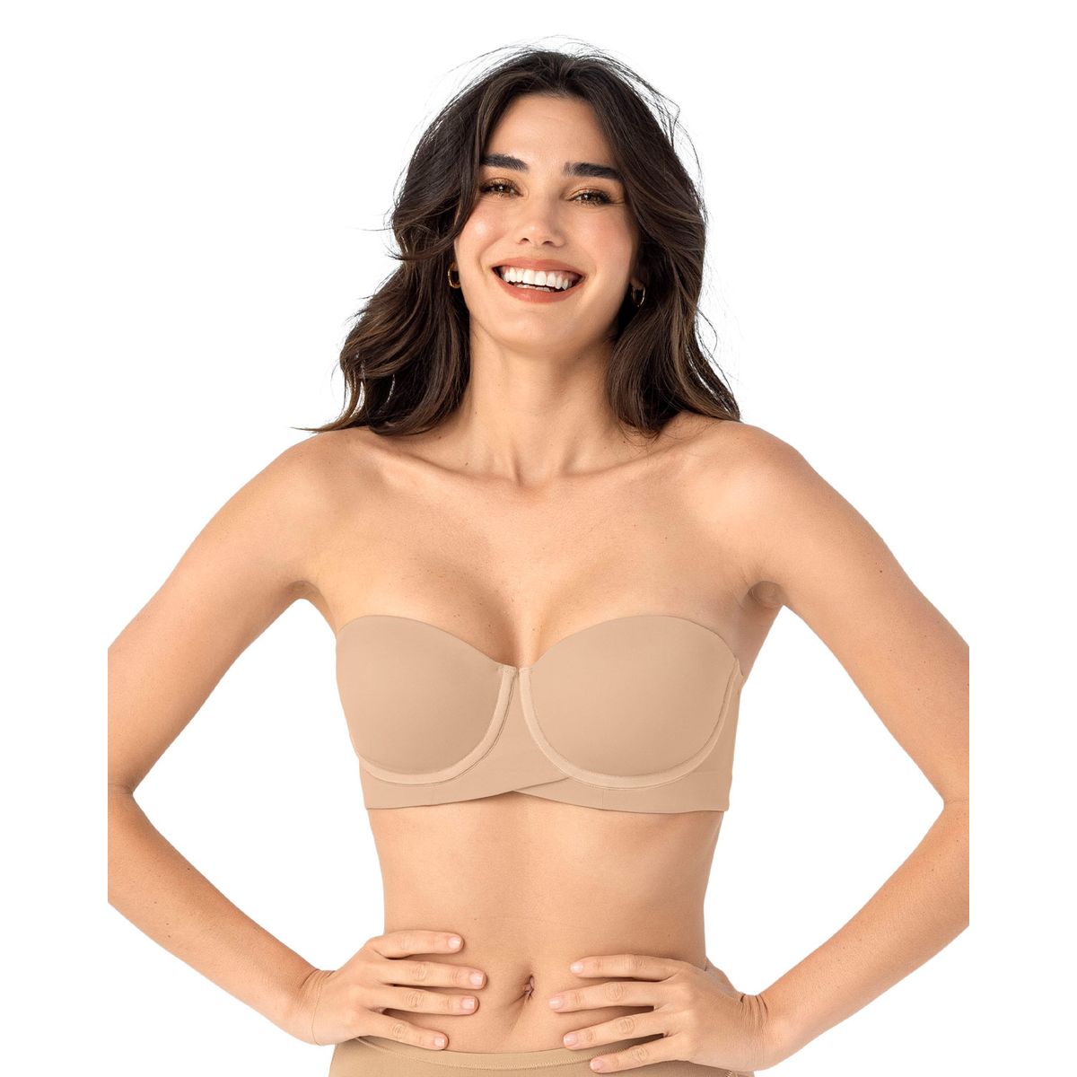 LEONISA - Leonisa Sostén strapless ideal para busto mediano y grande 091151 Cafe Medio