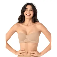 LEONISA - Sostén strapless ideal para busto mediano y grande 091151 Cafe Medio
