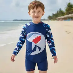 JUMP KIDS - Traje de Baño Enterito Con Cremallera Manga Larga Niño 2 a 6 años Blue Shark
