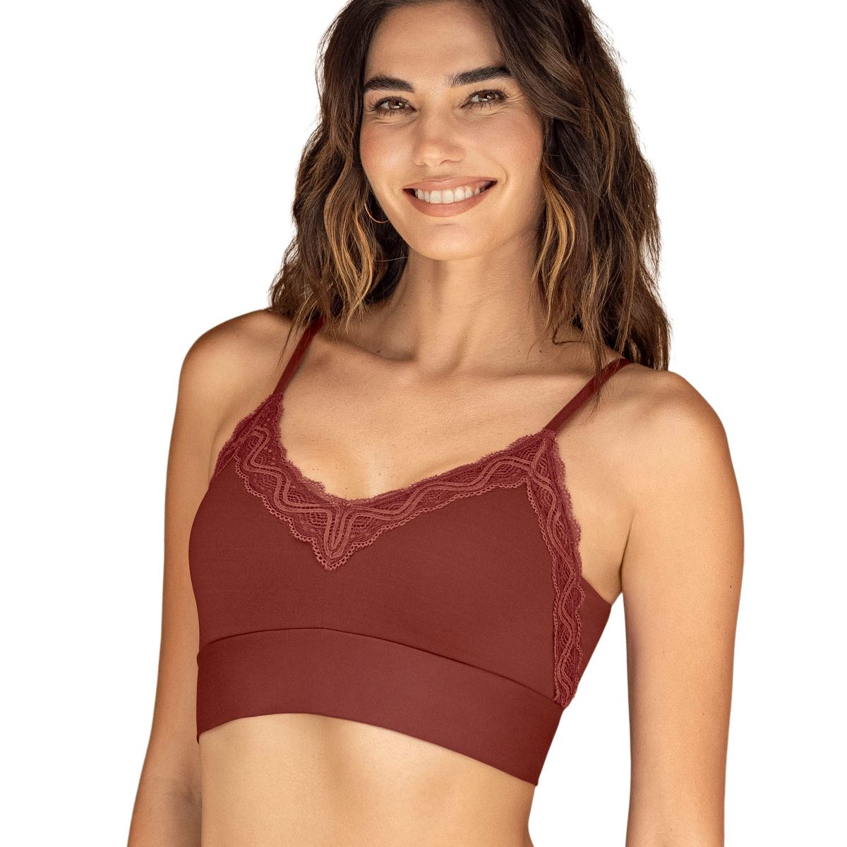 LEONISA - Leonisa Bralette cómodo y suave con buen cubrimiento en espalda 091095 Terracota