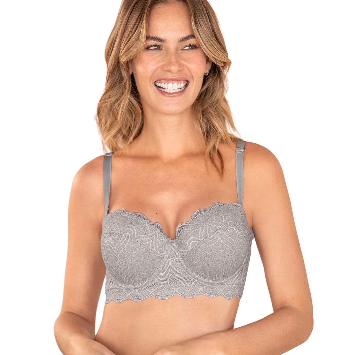 LEONISA - Sostén balconet de realce alto con máximo cubrimiento de espalda Special Fit 011877 Gris