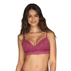 LEONISA - Sostén en encaje sin arcos 091149 Rosado Frambuesa