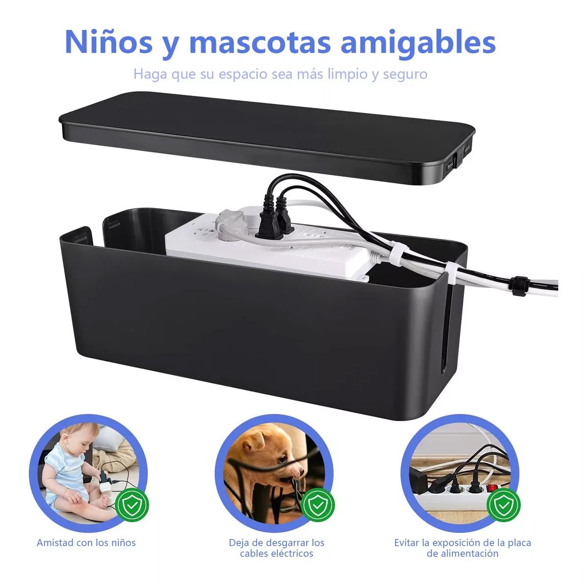 KINDA NICE - 2 Pcs Caja Organizadora De Cables Negro Escritorio