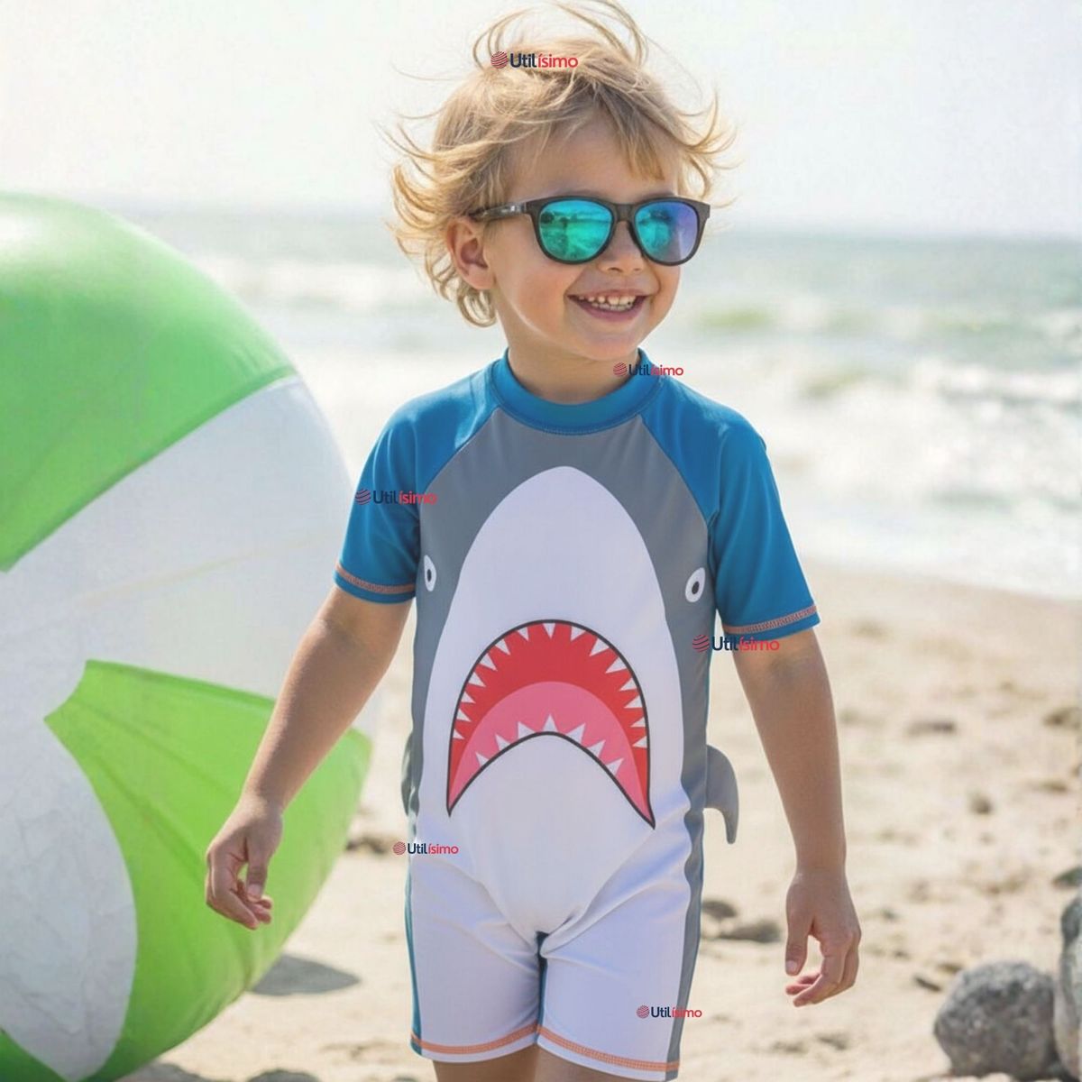 JUMP KIDS - Traje de Baño Enterito Con Cremallera Manga Corta Niño 2 a 6 años Gray Shark