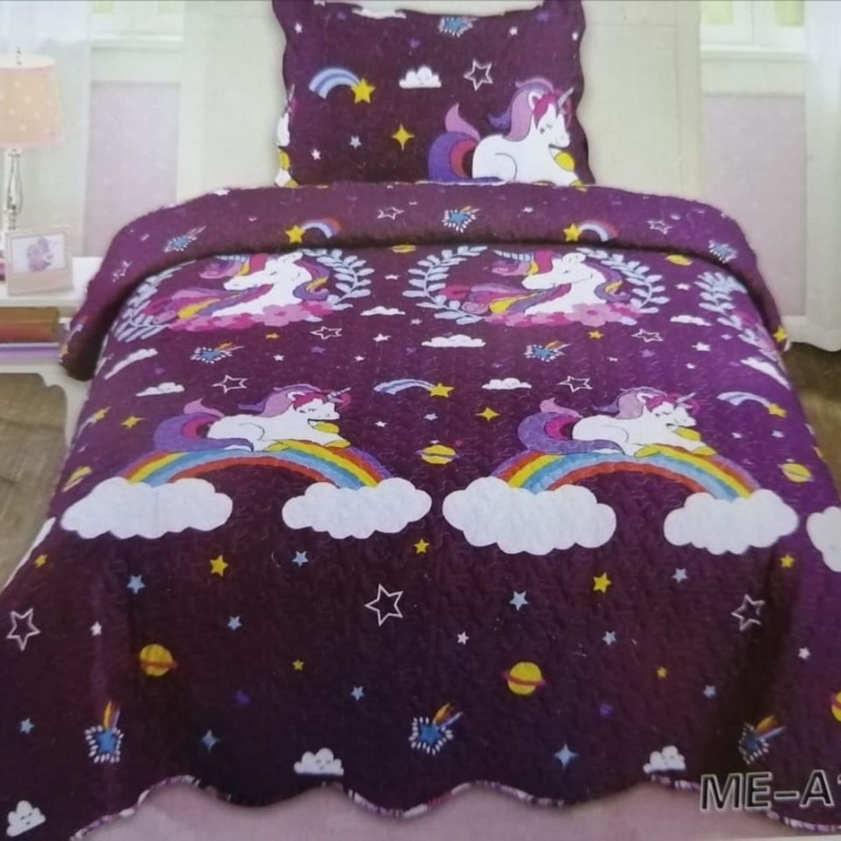 GENERICO - Cubrecama Quilt Plaza y Media Unicornio