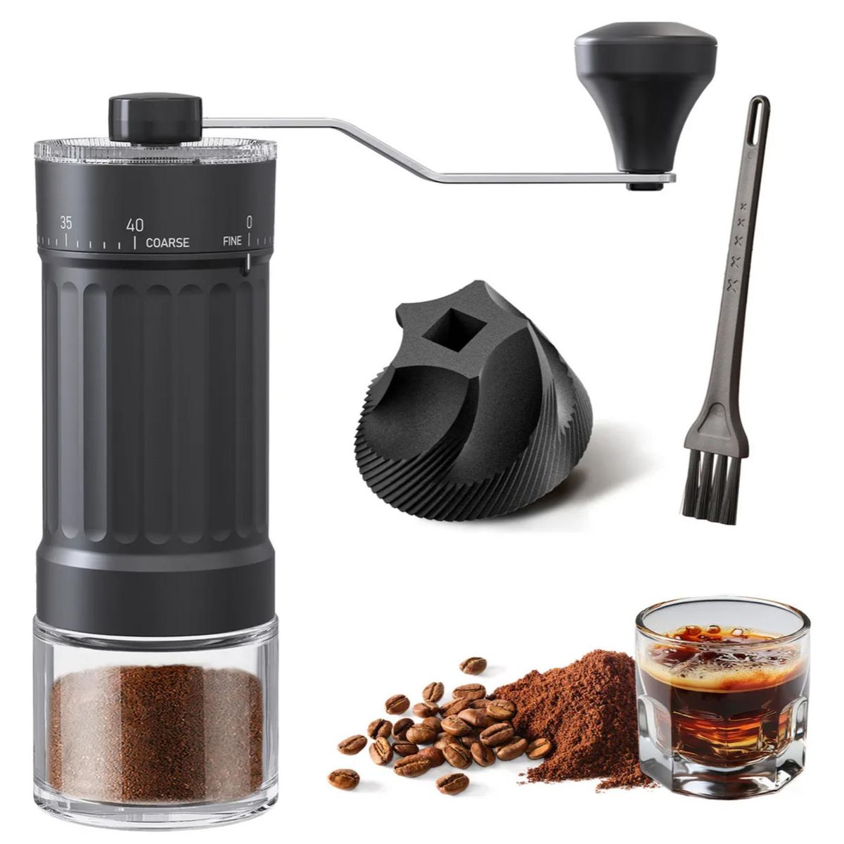 KINDA NICE - Cafetera Portátil Con Manivela Para Uso Doméstico Negro