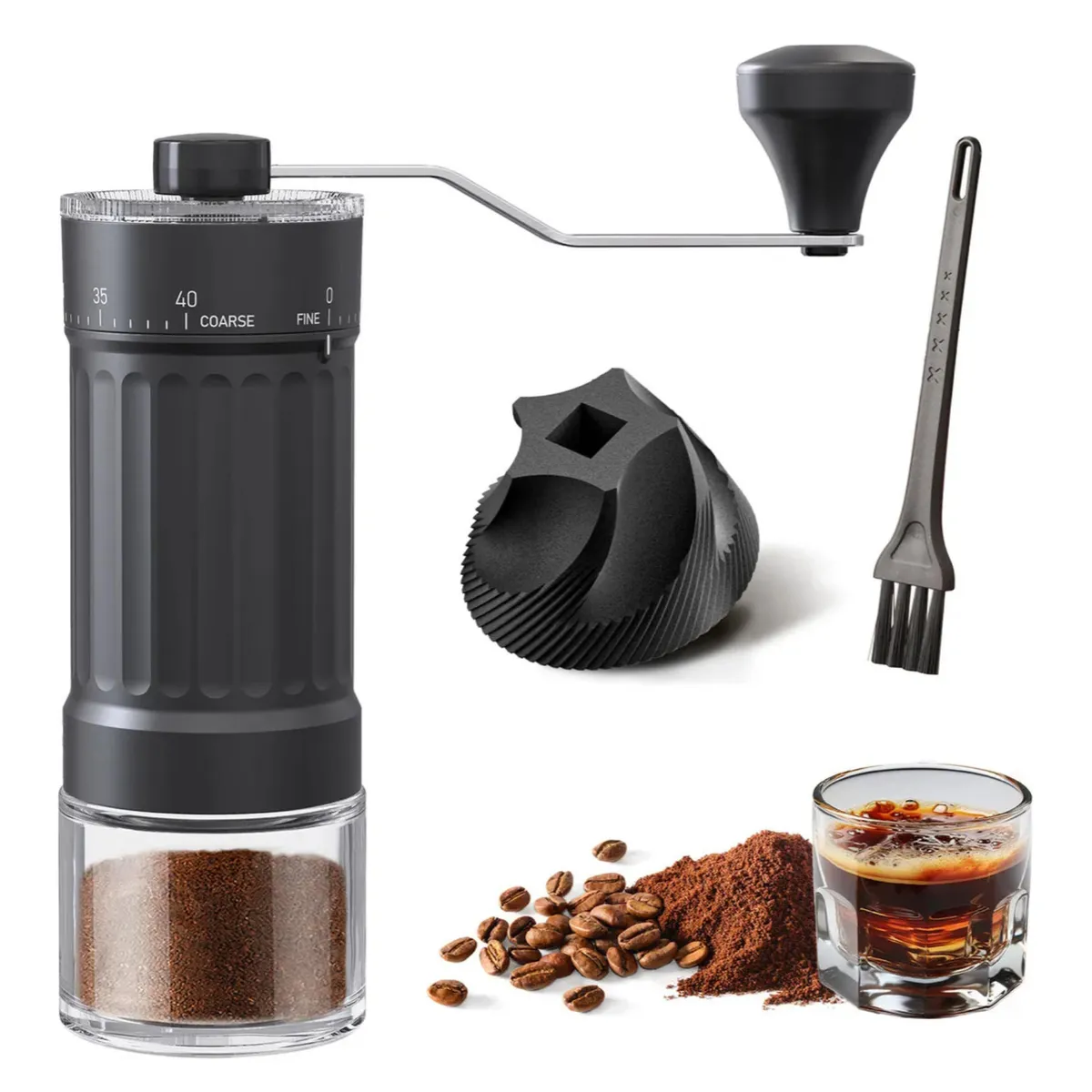 KINDA NICE - Cafetera Portátil Con Manivela Para Uso Doméstico Negro