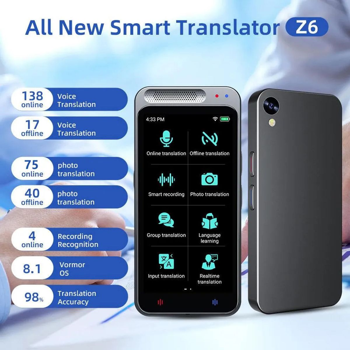 KUANGYE - Dispositivo de traducción de idiomas,traducción de voz en tiempo real bidireccional en 138 idiomas