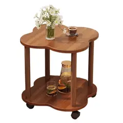 YOMYM - Mesa Pequeña - Rueda de Freno de Nogal Oscuro con Trébol de Cuatro Hojas - 50x50x48