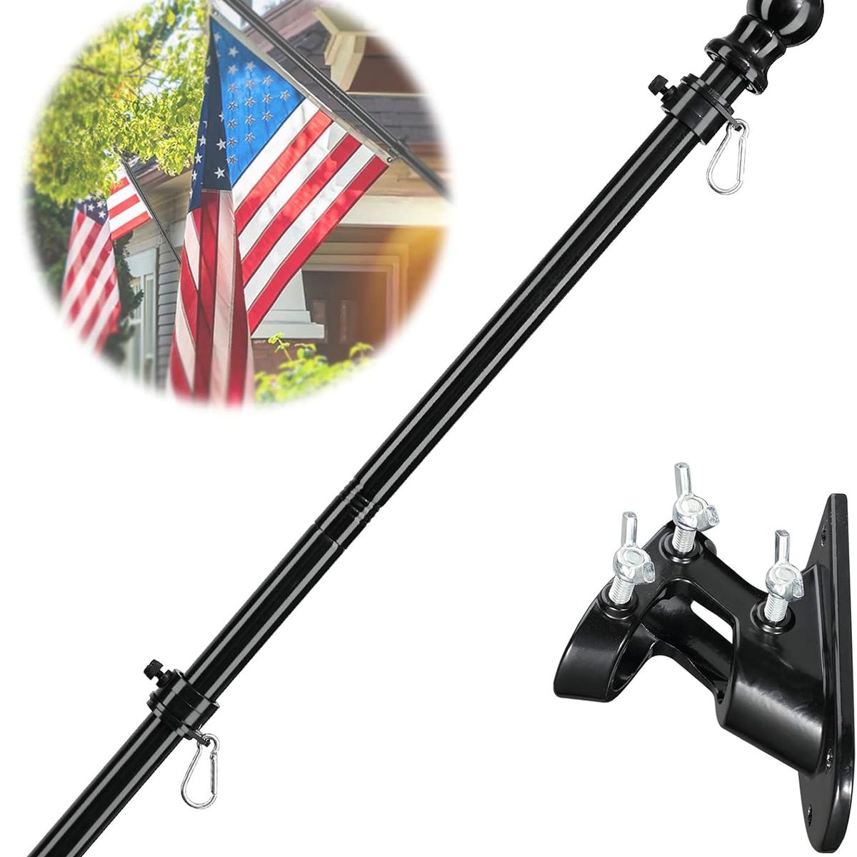 KUANGYE - Asta De Acero inoxidable Para Banderas De 180cm Con Soporte