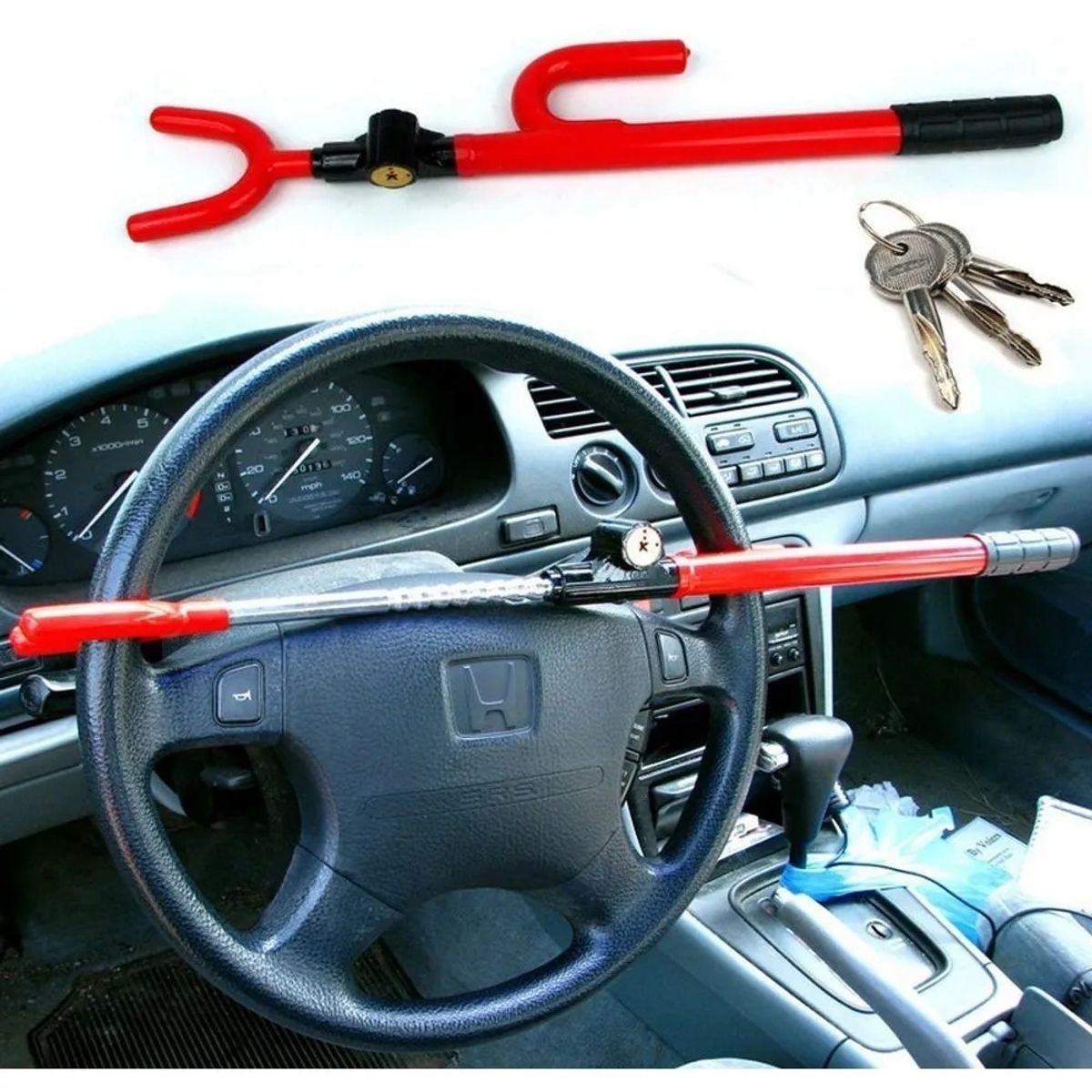 GENERICO - Traba Volante Antirrobo Auto + 2 Llaves