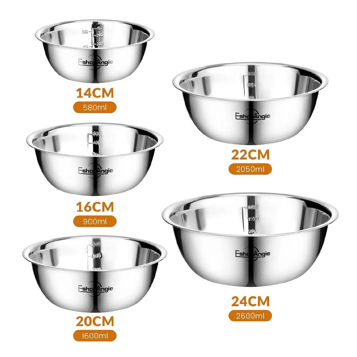 OFERTABKN - Pack 5 Bowl Pocillo Acero Inoxidable Reposteria Cocina