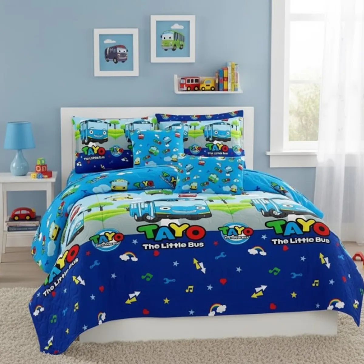 GENERICO - CUBRECAMA DE NIÑO QUILT DE VERANO DELGADO DISEÑO INFANTIL AZUL TAYO 1.5 PLAZA
