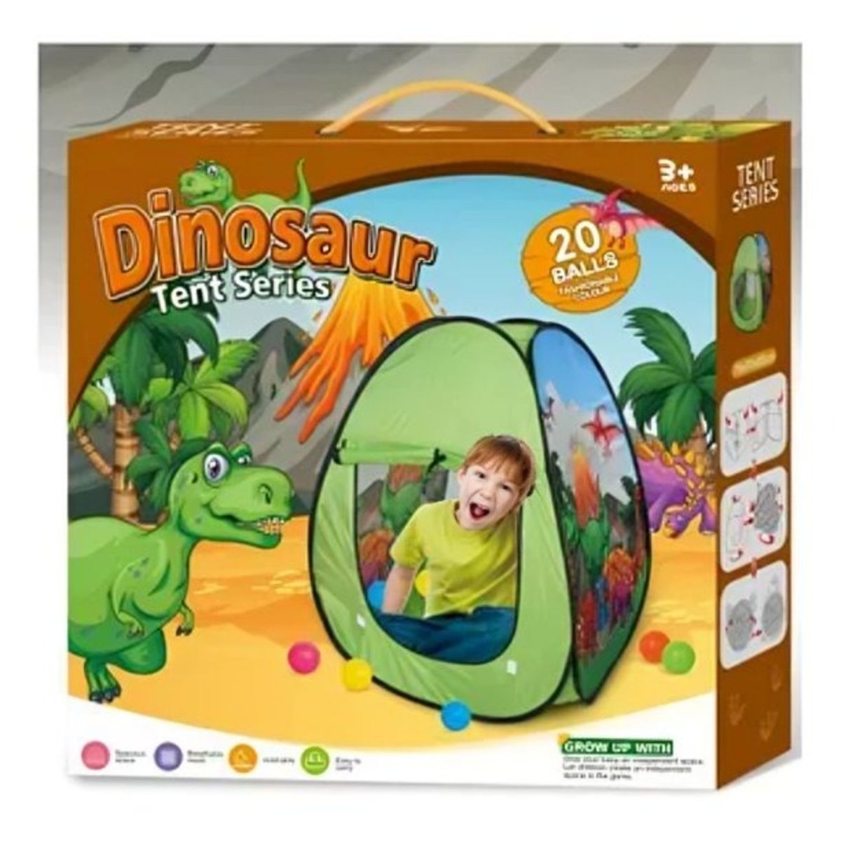 GENERICO - CARPA DE DINOSAURIO PARA NIÑO CON 20 PELOTAS DE COLORES
