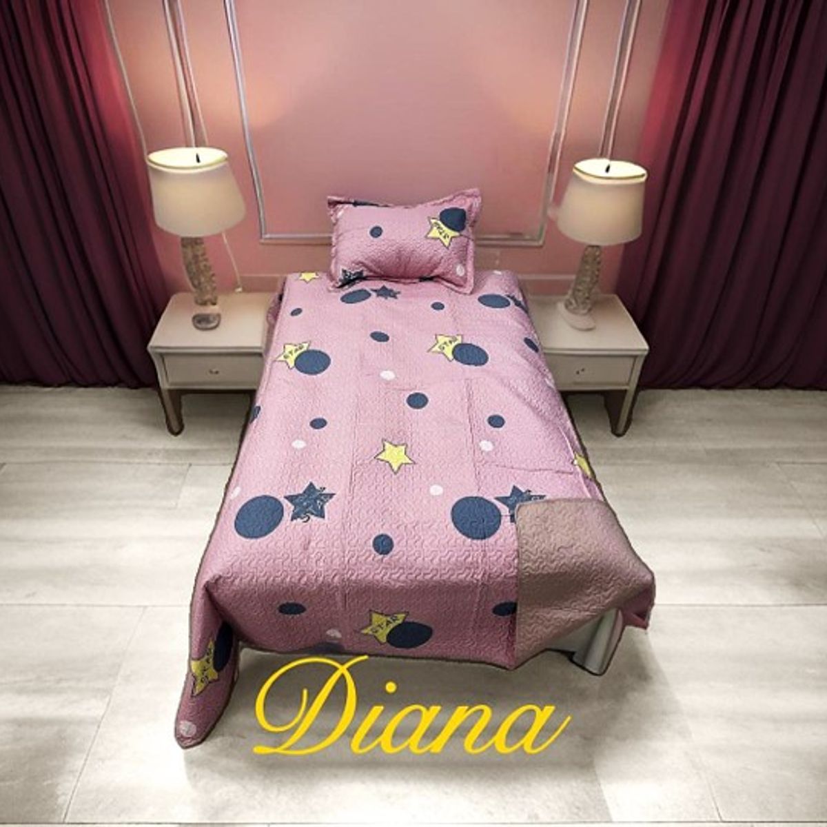 GENERICO - CUBRECAMA DE NIÑA QUILT DE VERANO DELGADO DISEÑO ROSA CICULOS ESTRELLA 1.5 PLAZA