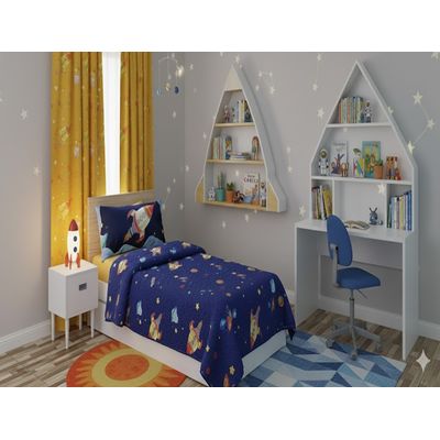 Imagen 2 del producto CUBRECAMA DE NIÑO QUILT DE VERANO DELGADO DISEÑO AZUL MARINO COHETES 1.5 PLAZA