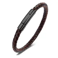 GENERICO - Pulsera De Cuero Brown And Black Hombre Moda Royal Madriz