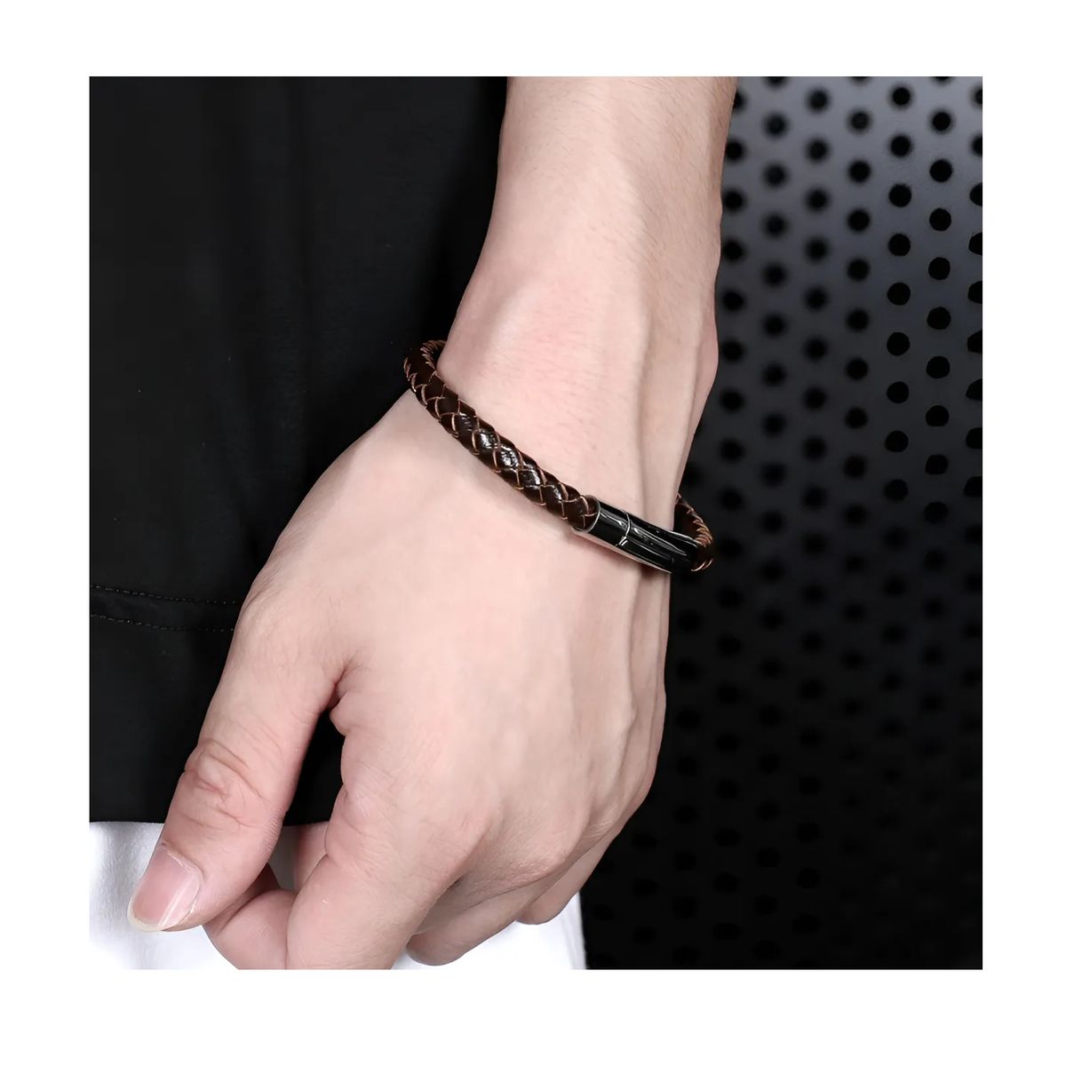 GENERICO - Pulsera De Cuero Brown And Black Hombre Moda Royal Madriz